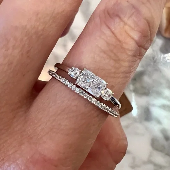 Swarovski Ring Set 2 Rings Silver White Rhodium Unique Cut/Eternity Band - Picture 9 of 14